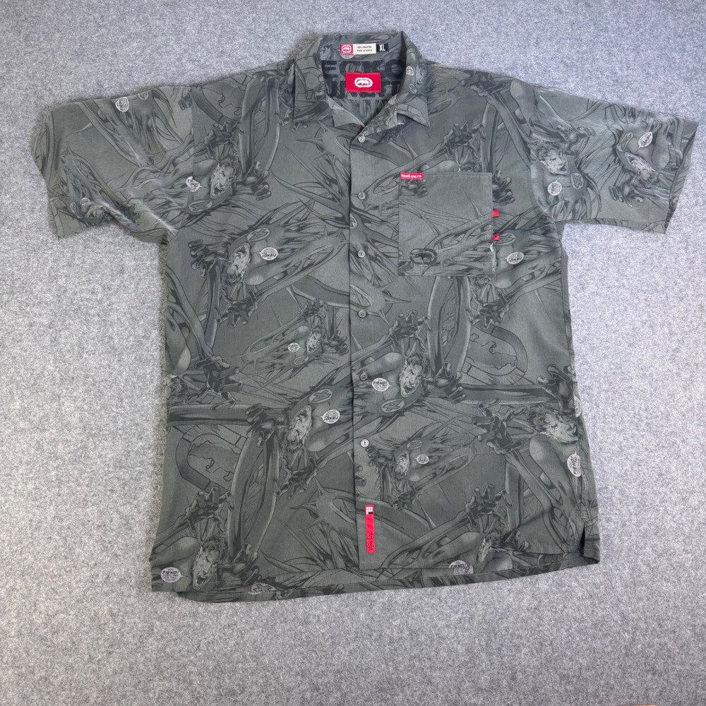 Ecko Unltd Fantastic 4Button Up Shirt Mens XL Grey Vintage Y2K Marvel Comics